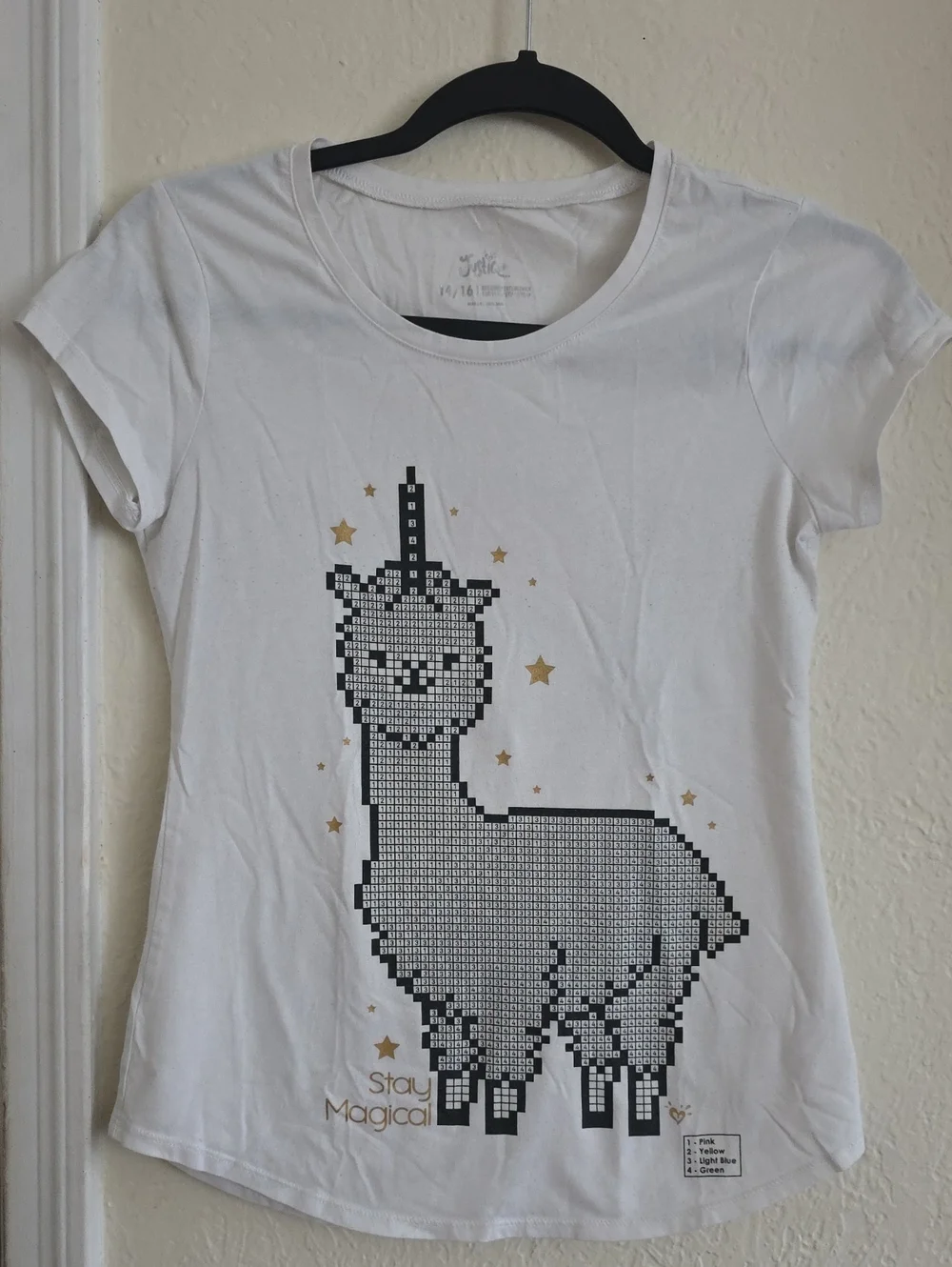 Justice White Llama Graphic Tee with Gold Stars